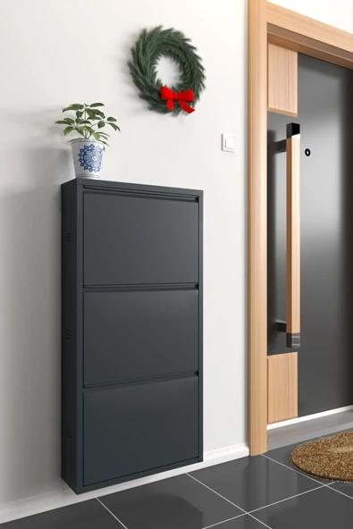 Formood Üçlü Metal Ayakkabılık Antrasit - Resim 3