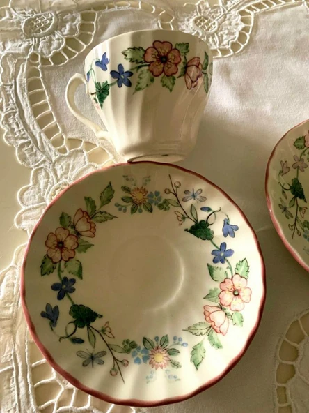 İngiliz Porseleni Myott Meakin' 1 Adet Vintage Çiçek Desenli Spring Fields Türk Kahvesi Fincanı - Resim 4