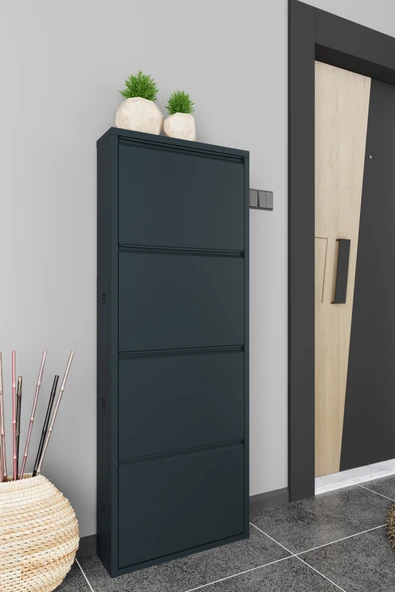 Formood Dörtlü Metal Ayakkabılık Antrasit - Resim 3