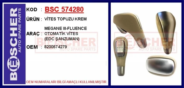 Renault Otomatık Vites Topuzu (edc) Megane III 09> Fluence 09> Laguna III 07>11 Krem - Bsc 574280 ürün görseli