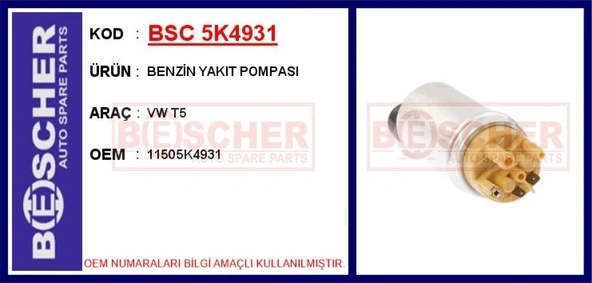 Vag Yakıt Pompası Vw Transporter T5 0.5 Bar 140 L / H - Bsc 5k4931 ürün görseli