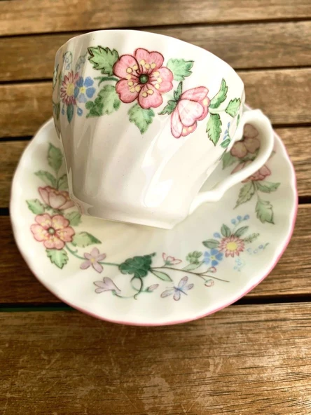 İngiliz Porseleni Myott Meakin' 1 Adet Vintage Çiçek Desenli Spring Fields Türk Kahvesi Fincanı - Resim 2