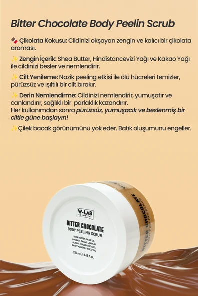 W-Lab Kozmetik Bitter Chocolate Body Peeling Scrub 250 Ml - Resim 3