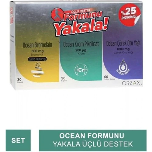Ocean Formunu Yakala 4lü Set 30 Kapsül - Bromelain + Krom Pikolinat + Çörek Otu Yağı + Bigflor Probiyotik ürün görseli