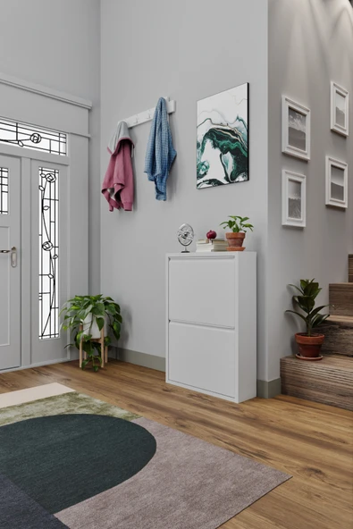 Formood İkili Metal Ayakkabılık Beyaz - Resim 3