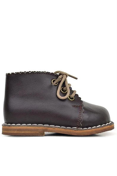 Rakerplus Handmade Hakiki Deri Kahverengi Bağcıklı Kız Bebek Bot - Resim 2