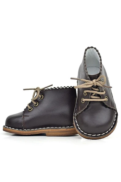 Rakerplus Handmade Hakiki Deri Kahverengi Bağcıklı Kız Bebek Bot - Resim 7