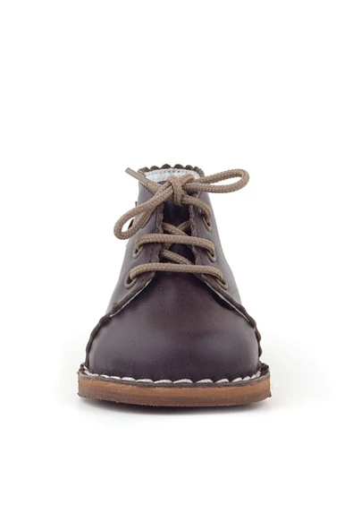 Rakerplus Handmade Hakiki Deri Kahverengi Çiçek Detaylı Bağcıklı Bebek Bot - Resim 3