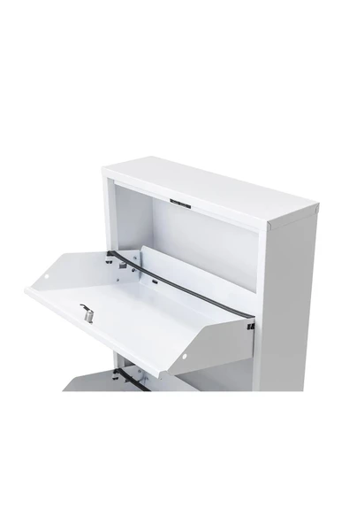 Formood Kilitli 3'lü Metal Ayakkabılık - Beyaz - Ral 9016 - Resim 4