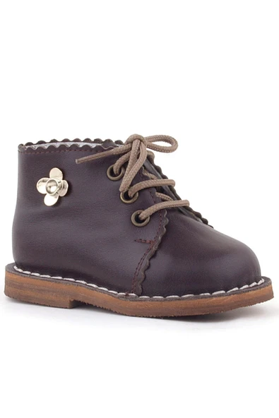 Rakerplus Handmade Hakiki Deri Kahverengi Çiçek Detaylı Bağcıklı Bebek Bot ürün görseli