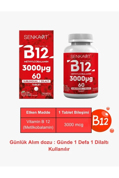 Senkavit B12 3000 mcg Dil Altı Sublingual 60 Tablet - Resim 2