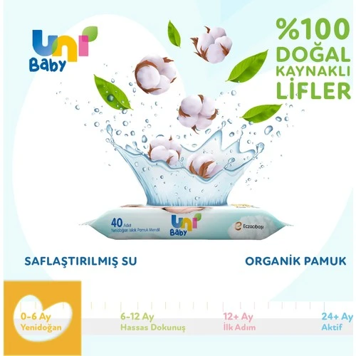 Uni Baby Yenidoğan Islak Mendil 40 Yaprak 3lü - Resim 3