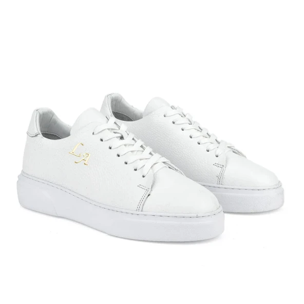 Kalın Ortopedik Tabanlı %100 Deri Sneaker Spor Ayakkabı - Beyaz ürün görseli