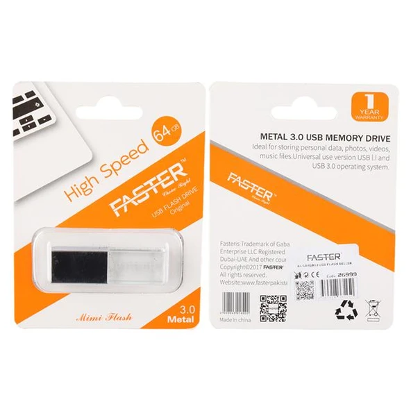 Faster 64 GB Mimi Serisi USB 3.0 Yüksek Hızlı Mavi Işıklı Metal Flash Bellek - Resim 4