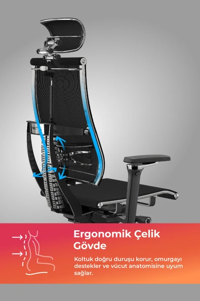 Metta Yoga 4DF Ergonomik Fileli Ofis Sandalyesi / Yönetici Koltuğu - AB.F.15.13A - Resim 2