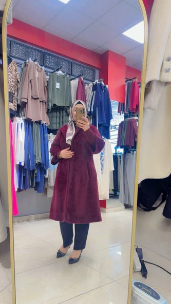 Kaşe Angora Düğmeli Kaban - Resim 2