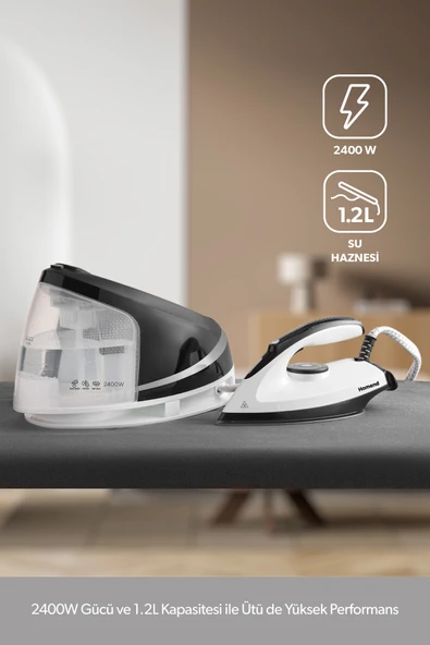 HOMEND Steamwork 1167H Buhar Kazanlı Ütü Siyah Beyaz - Resim 2