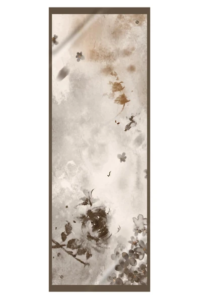 KREP ŞAL BATİK VE ÇİÇEK DESENLİ KAHVERENGİ - SOMON RENKLİ 70X190 KIRIŞMAZ ŞAL İTALYAN DİKİŞLİ - Resim 2