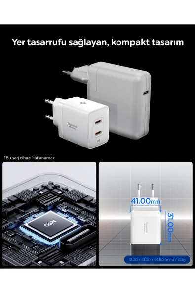 Spigen 47W USB-C 2 Port Mini Hızlı Şarj Aleti Samsung PPS 2.0 / GaN Destekli Akım Korumalı Type-C ACH08707 - Resim 6