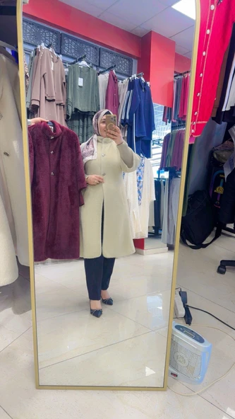 Kaşe Angora Düğmeli Kaban - Resim 4
