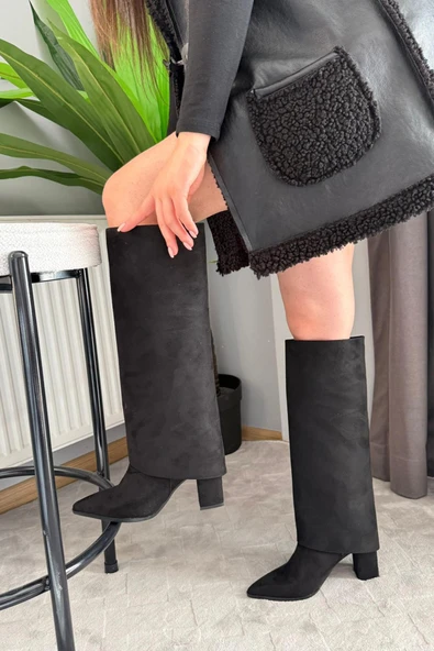 Kadın Kosvel Siyah Süet Tak Cıkar Detaylı Çizme - Resim 2