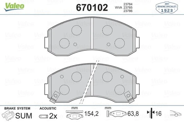 Kia Ticarı On Fren Balatası Bongo 97-> K2500 02-> K2700 98-> Asıa Hi-Topıc 93-99 - Valeo 670102 - Resim 1