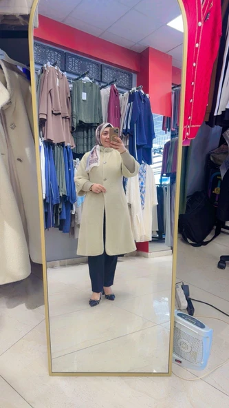 Kaşe Angora Düğmeli Kaban - Resim 5