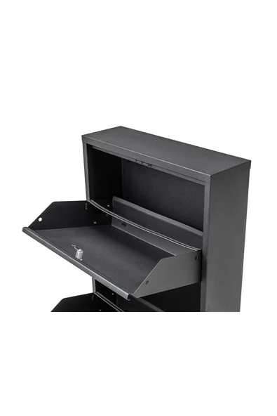 Formood Kilitli 3'lü Metal Ayakkabılık - Antrasit - Ral 7016 - Resim 5