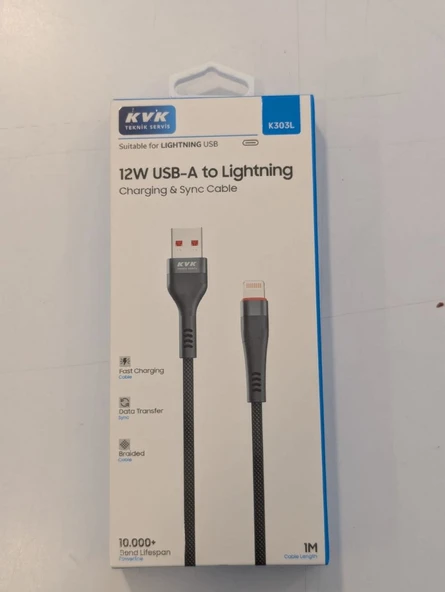 KVK 12W USB-A to Lightning (Örgülü kablo) ürün görseli