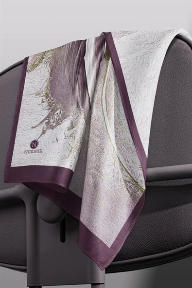 KREP ŞAL EFEKTLİ VE SOYUT DESENLİ MÜRDÜM RENKLİ 70X190 KIRIŞMAZ ŞAL İTAYLYAN DİKİŞLİ - Resim 5