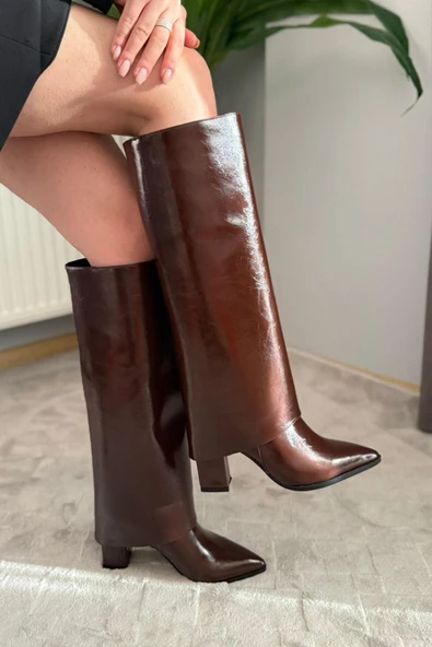 Kadın Cosvel Kahve Rugan Tak Cıkar Detaylı Çizme - Resim 2