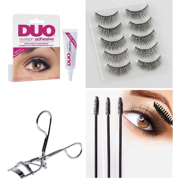 4 Parça Kirpik Seti Takma Kirpik Takımı 5li Kirpik Set Kirpik Kıvırıcı Kirpik Yapıştırıcı Rimel Maskara Fırçası ürün görseli 1