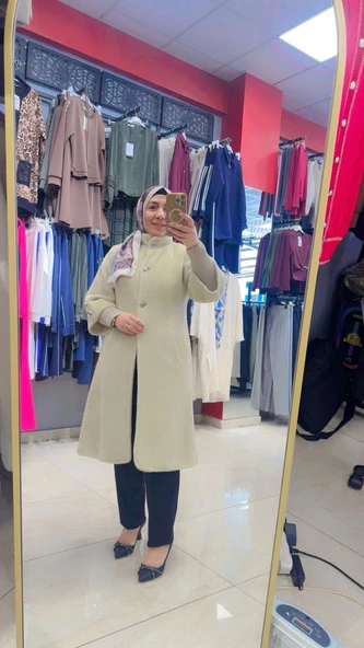 Kaşe Angora Düğmeli Kaban - Resim 8