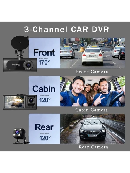 V20 Araç Içi Dikiz Dashcam 3 Kameralı Wifi Araç Kamerası - Resim 2