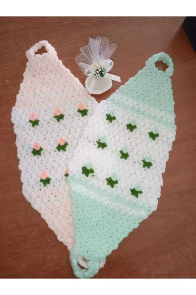 El Örgüsü Çiçekli Uzun Banyo Lifi 2li Takım Yavruağzı Ve Su yeşili ürün görseli 1