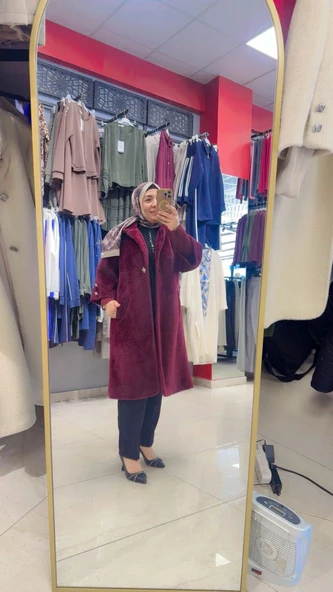 Kaşe Angora Düğmeli Kaban - Resim 3