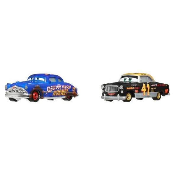 Disney Cars İkili Karakter Araçlar Dirt Track Fabulous Hudson Hornet & Clovis Rider DXV99 JDH44 - Resim 2