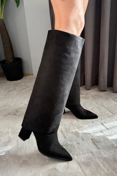 Kadın Kosvel Siyah Süet Tak Cıkar Detaylı Çizme - Resim 6