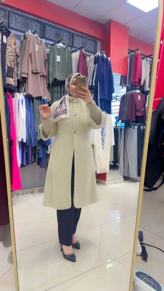 Kaşe Angora Düğmeli Kaban - Resim 7