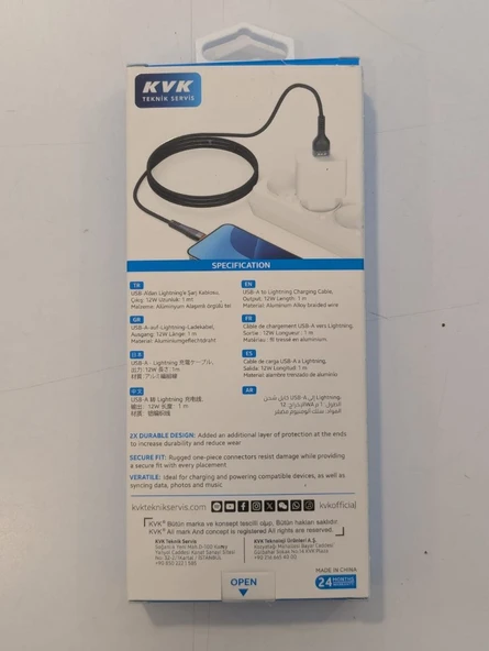 KVK 12W USB-A to Lightning (Örgülü kablo) - Resim 2