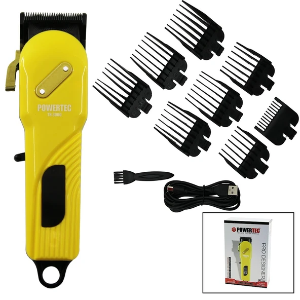 SAÇ - SAKAL KESME TRAŞ MAKİNESİ  SARI - SİYAH GÖVDE - USB ŞARJLI GÖSTERGELİ - TARAK AYAR MANDALLI PRO-TR-3000 (5314) ürün görseli 1