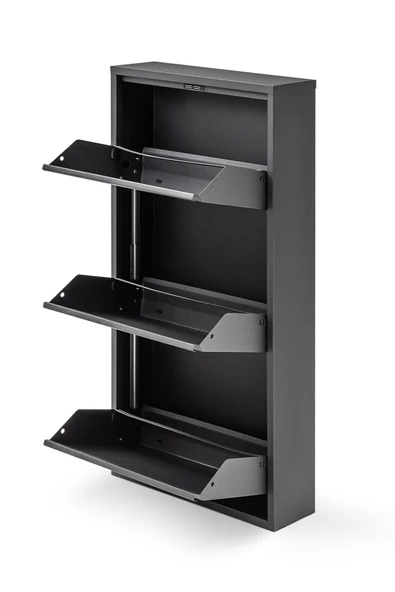 Formood Kilitli 3'lü Metal Ayakkabılık - Antrasit - Ral 7016 - Resim 2