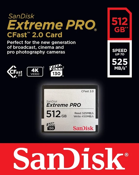 Extreme Pro Cfast 2.0 Hafıza Kartı, 512 GB - SDCFSP-512G-G46D - Resim 2