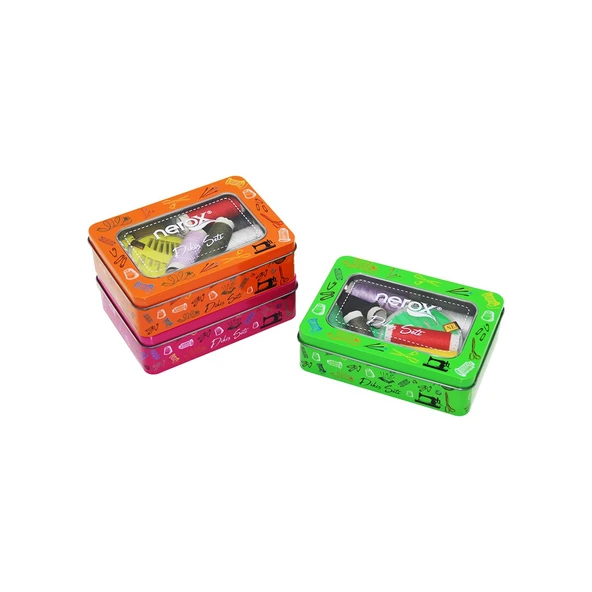 METAL KUTU DİKİŞ SETİ İPLİK - MEZURA - TEKSTİL MAKASI - İĞNE - YÜZÜK (5314) ürün görseli