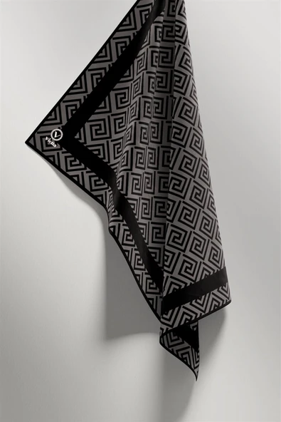 Twill Minimalist Desenli Füme Renkli 90x90 Eşarp (İpek İçermez) Kenar Dikiş Şekli El Dikişli - Resim 4