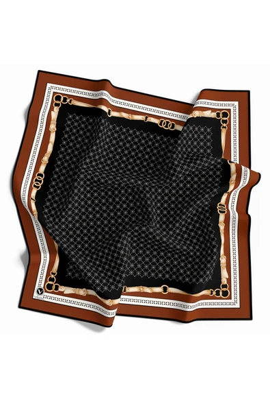 Twill Kemerli ve Çıtır Motifli Desenli Taba Renkli 90x90 Eşarp (İpek İçermez) Dikim Şekli : El Dikişi ürün görseli