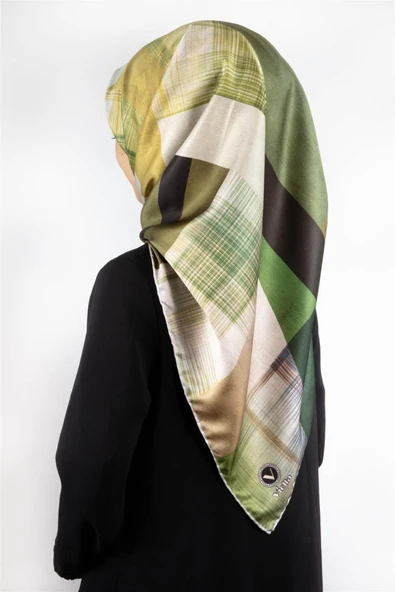 Twill Geometrik Desenli Haki Renkli 90x90 Eşarp (İpek İçermez) Kenar Dikiş Şekli El Dikişli ürün görseli