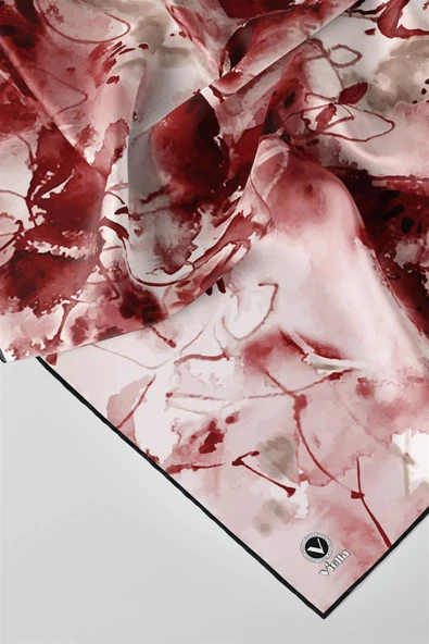 Twill Batik Çiçek Desenli Bordo Renkli 90x90 Eşarp (İpek İçermez) Kenar Dikiş Şekli El Dikişli ürün görseli