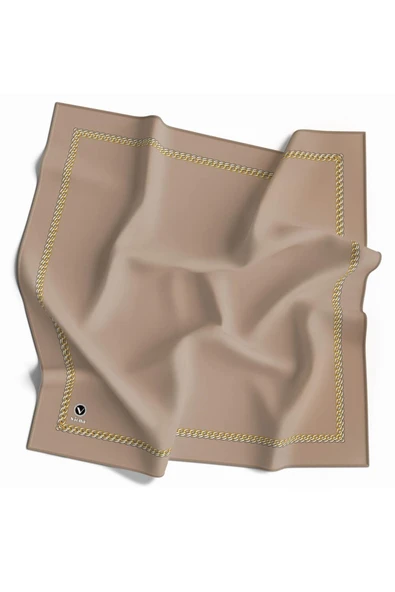 Twill Kenar Motifi Zincir Desenli Düz Bej Renkli 90x90 Dikim Şekli : El Dikişi Eşarp (İpek İçermez) ürün görseli