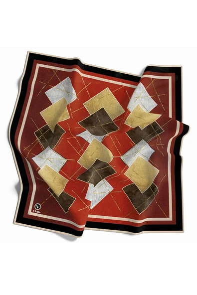 Twill Geometrik Desenli Taba Renkli 90x90 Eşarp (İpek İçermez) Kenar Dikiş Şekli El Dikişli ürün görseli